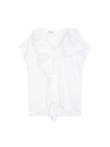 Women s Ruffled Sleeveless T Shirt White - DRIES VAN NOTEN - BALAAN 1