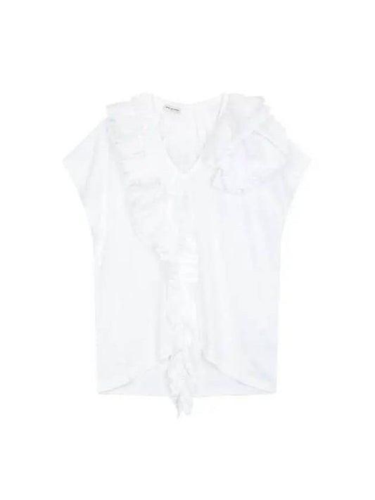 Women s Ruffled Sleeveless T Shirt White - DRIES VAN NOTEN - BALAAN 1