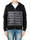 padded wool hooded zip-up cardigan black - MONCLER - BALAAN.