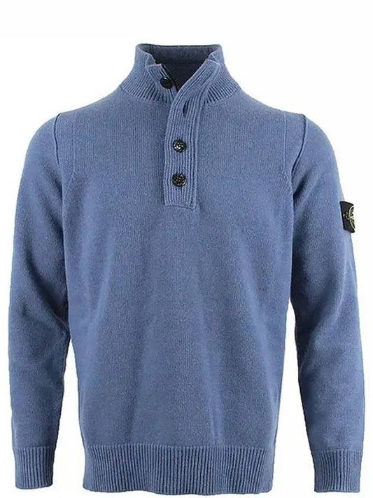 High Neck Half Button Lambswool Knit Top Avio Blue - STONE ISLAND - BALAAN 2