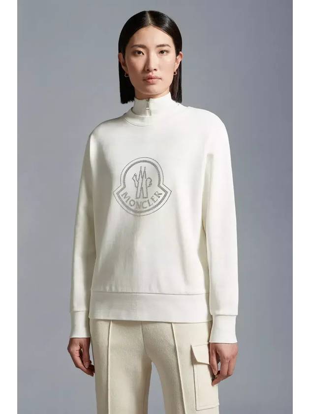 Crystal Logo Cotton Sweatshirt Off White - MONCLER - BALAAN 3