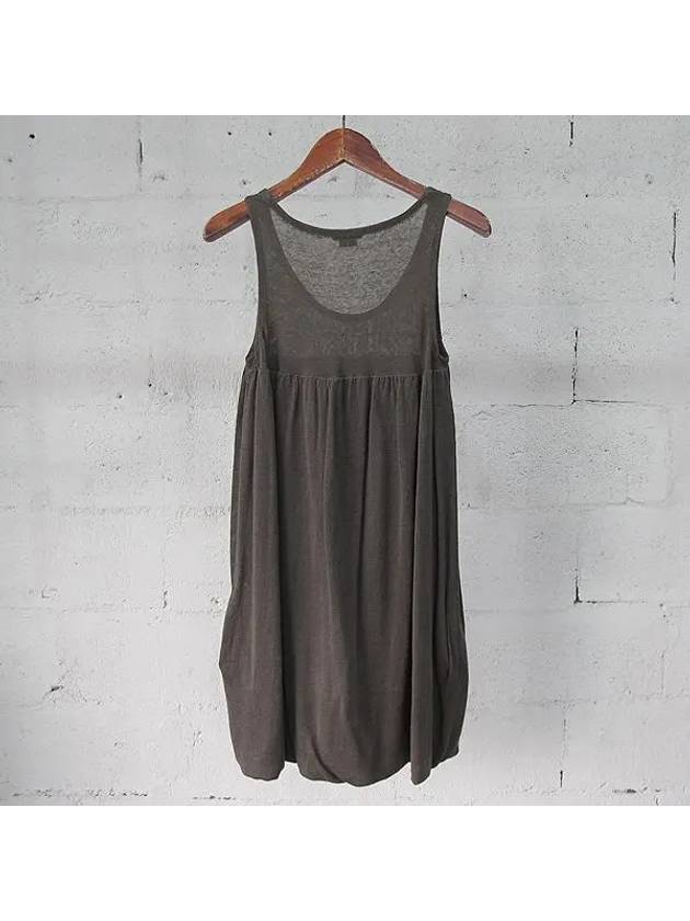 Linen blend khaki color women s sleeveless dress - THEORY - BALAAN 3