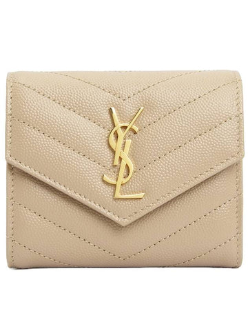 Monogram Cassandra Matelasse Half Wallet Beige - SAINT LAURENT - BALAAN 1