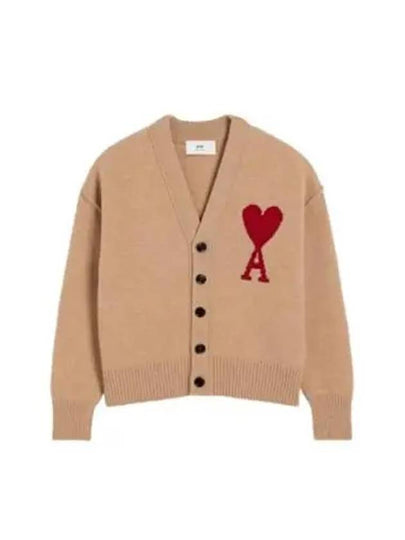 De Coeur Logo Wool Cardigan Camel - AMI - BALAAN 2