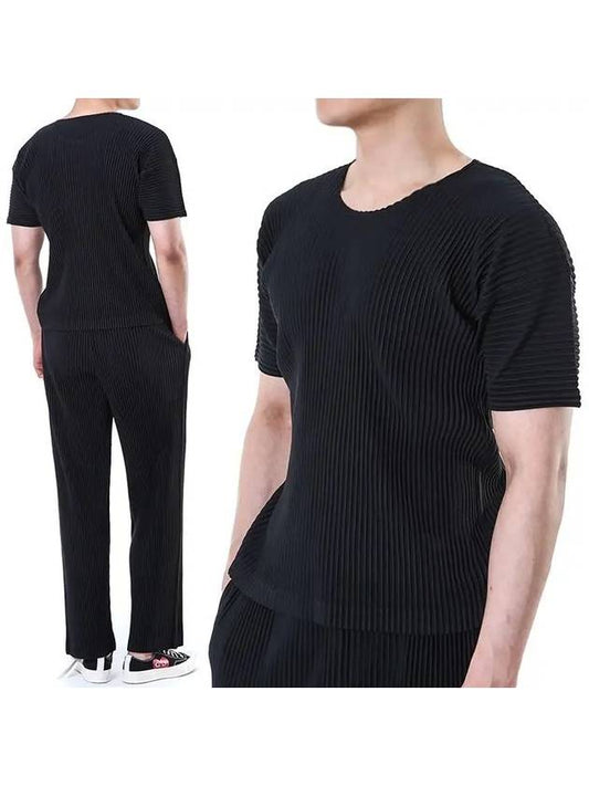 Pleated Short Sleeve T-Shirt Black - ISSEY MIYAKE - BALAAN 2