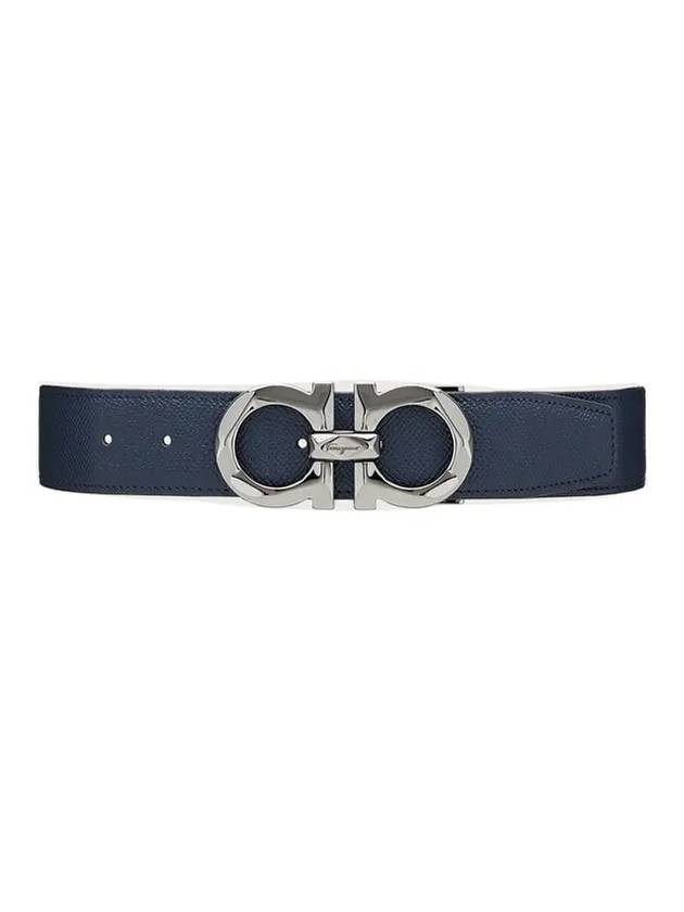 Silver Gancini Reversible Leather Belt Ultramarine Black - SALVATORE FERRAGAMO - BALAAN 1