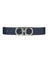 Silver Gancini Reversible Leather Belt Ultramarine Black - SALVATORE FERRAGAMO - BALAAN 1