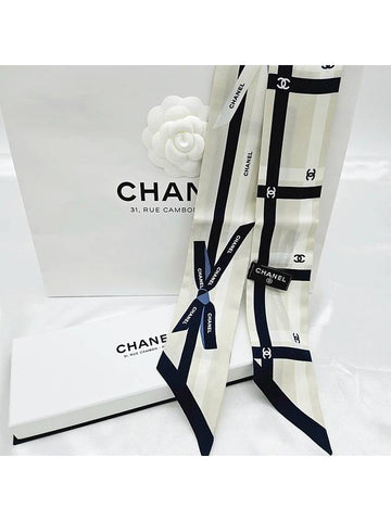 Logo Ribbon Lettering Bandeau Silk Scarf AA9826 - CHANEL - BALAAN 1