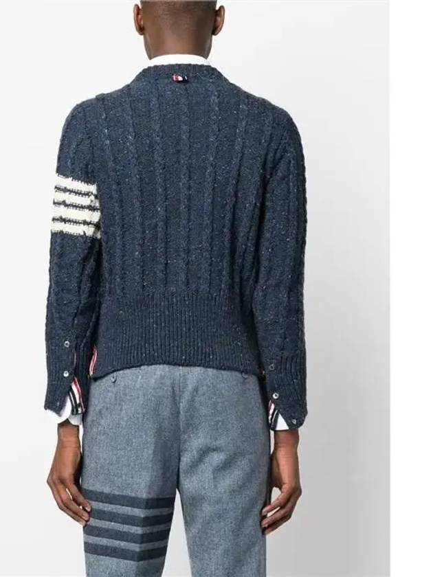 Donegal Twist Cable 4-Bar Classic Crewneck Knit Top Blue - THOM BROWNE - BALAAN 5