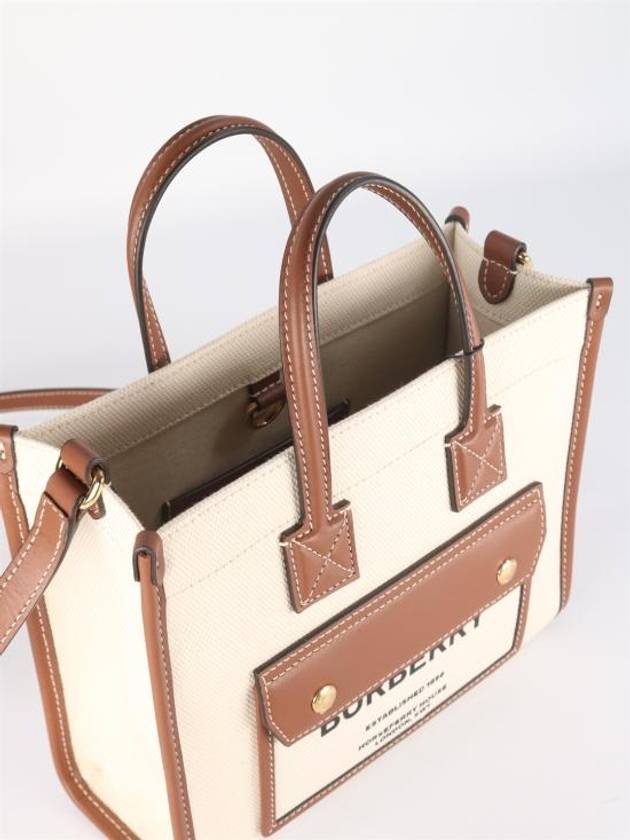 Mini Two-Tone Canvas and Leather Freya Tote Bag Natural Tan - BURBERRY - BALAAN 5