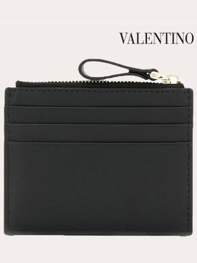 Rockstud Zipped Card Wallet Black - VALENTINO - BALAAN 4