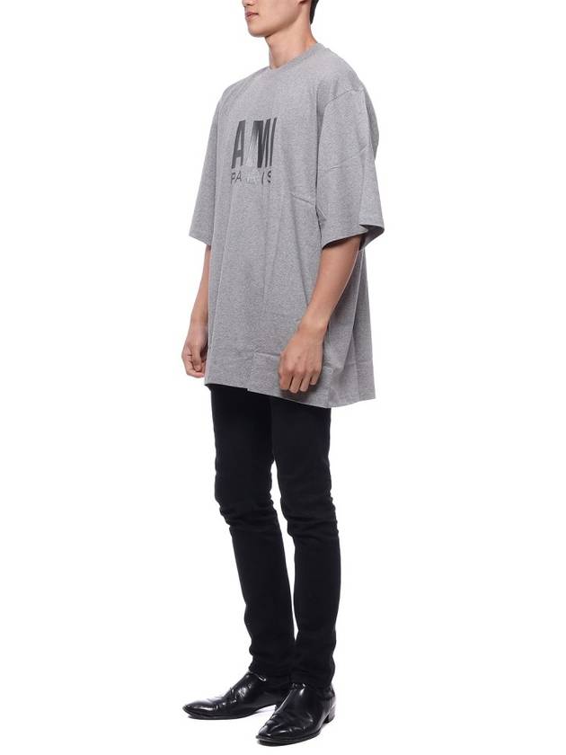 Logo Overfit Short Sleeve T-Shirt Grey - AMI - BALAAN 5