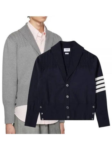 4 Bar Cable Yoke Cardigan Light Gray Navy MKC418A Y3006 - THOM BROWNE - BALAAN 1