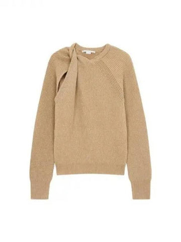 Women's Ribbed Shifting Knot Knit Camel 271199 - STELLA MCCARTNEY - BALAAN 1