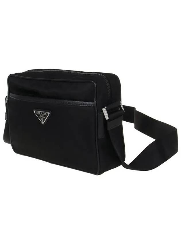 Re-Nylon Saffiano Leather Triangle Logo Cross Bag Black - PRADA - BALAAN 3