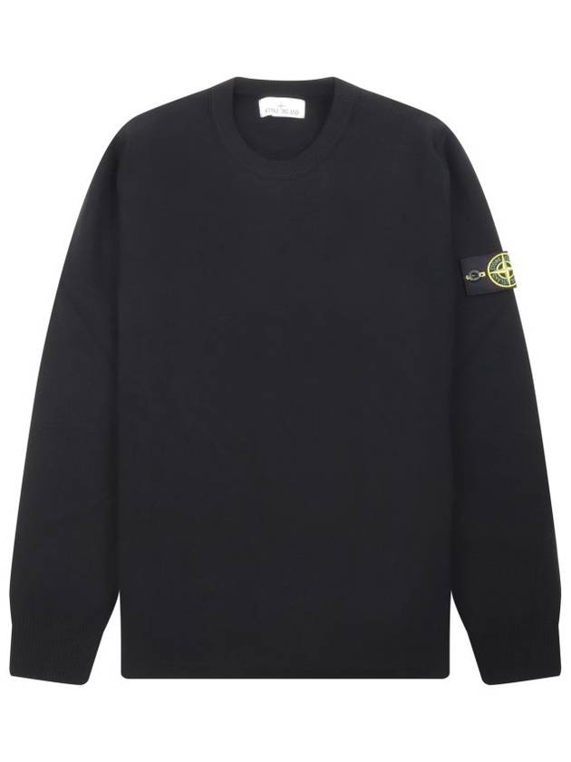 Men's Wappen Patch Crew Neck Wool Knit Top Black - STONE ISLAND - BALAAN 2