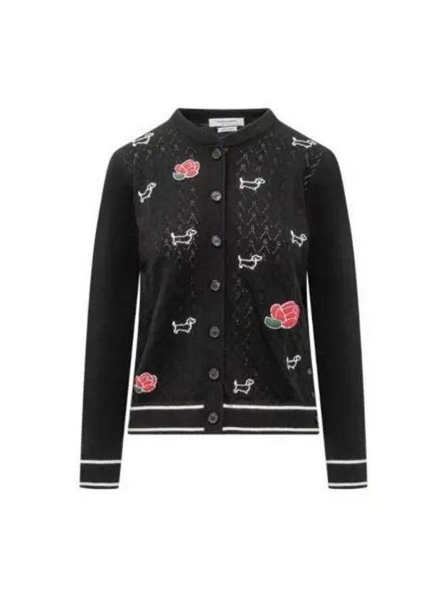 Hector Rose Embroidered Wool Cardigan Black - THOM BROWNE - BALAAN 2