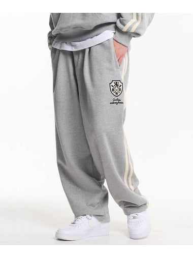 Sporty Embroidery One Tuck Balloon Wide Track Pants Grey - MOO - BALAAN 1