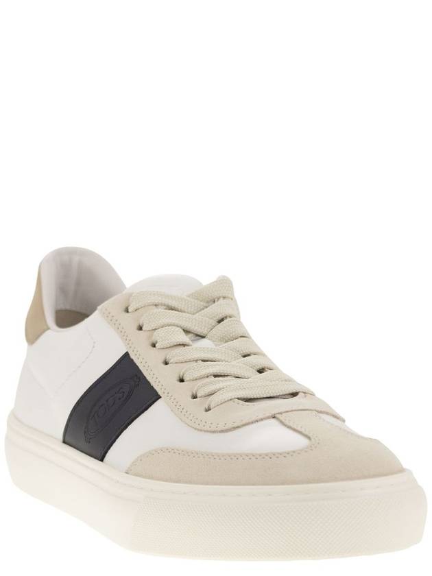 Leather Suede Low Top Sneakers White Black - TOD'S - BALAAN 3