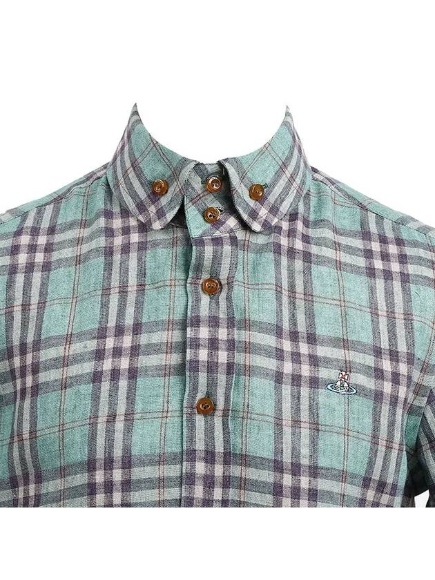 Khaki Check Linen Shirt S25DL0456 - VIVIENNE WESTWOOD - BALAAN 7