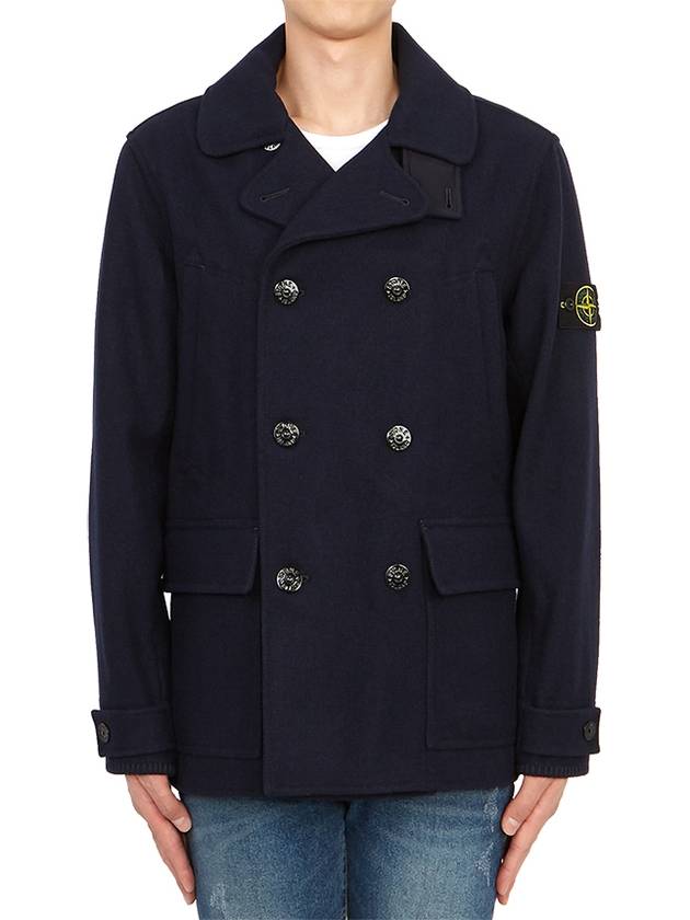 Logo Patch Double Breasted Jacket Marine - STONE ISLAND - BALAAN 2