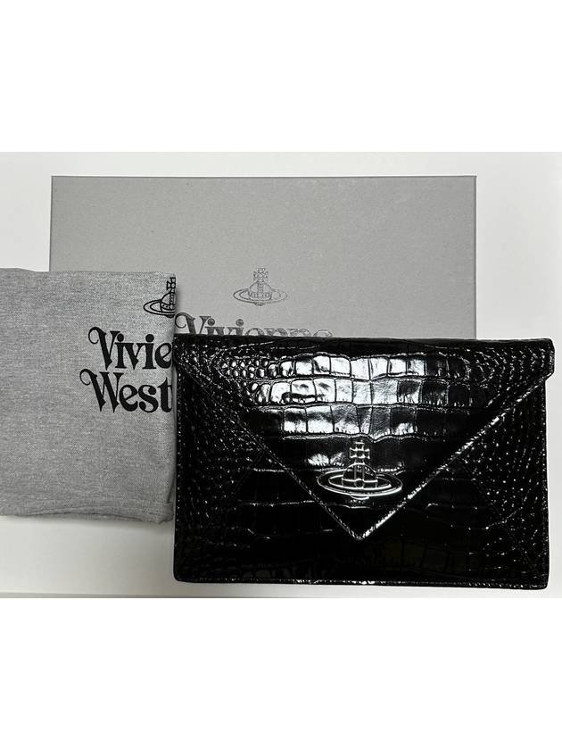 Women's ORB Logo Croco Effect Leather Clutch Bag Black - VIVIENNE WESTWOOD - BALAAN 6