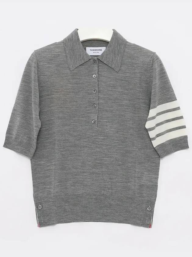 Women's Diagonal Striped Relaxed Fit Wool Polo Shirt Light Grey - THOM BROWNE - BALAAN 4