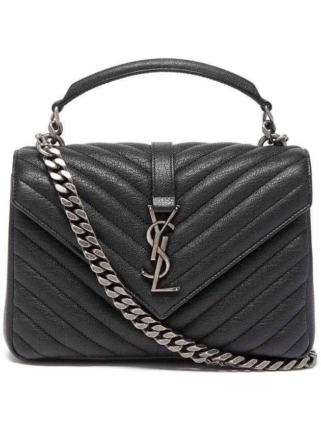 Silver Monogram College Medium Chain Crossbody Bag in Matelasse Leather Black - SAINT LAURENT - BALAAN 2