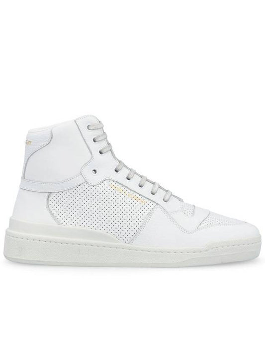 Men's SL24 Used-Look Perforated Leather Mid Top Sneakers White - SAINT LAURENT - BALAAN 1