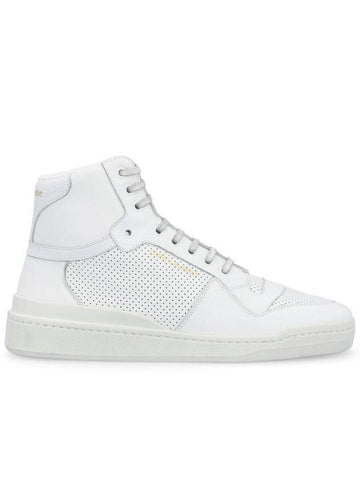 Men's SL24 Used-Look Perforated Leather Mid Top Sneakers White - SAINT LAURENT - BALAAN 1