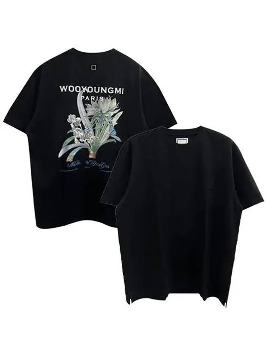 Flower Printing Back Logo Round Short Sleeve T-Shirt Black Men's T-Shirt W231TS49708B - WOOYOUNGMI - BALAAN.