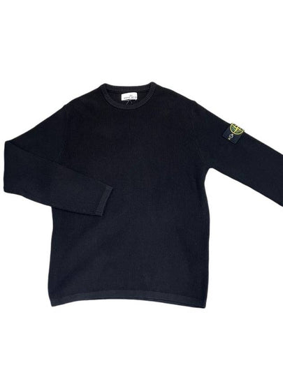 Men's Logo Patch Crew Neck Soft Cotton Knit Top Black - STONE ISLAND - BALAAN 2