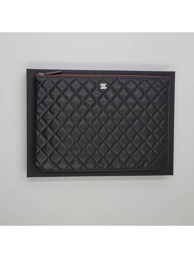 Large Classic Caviar Silver Logo Clutch Bag Black - CHANEL - BALAAN 2