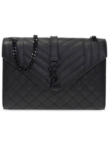 Monogram Envelope Medium Shoulder Bag Black - SAINT LAURENT - BALAAN.