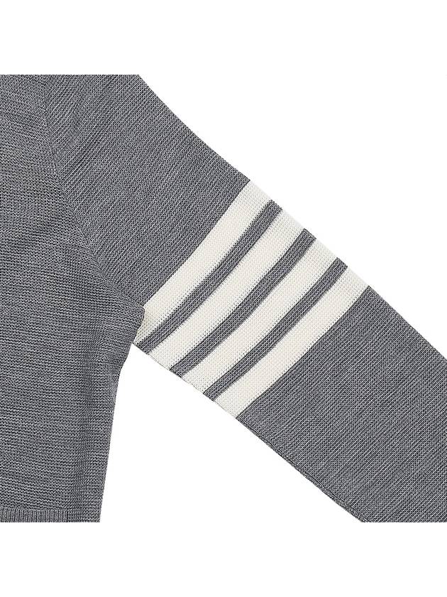 4-Bar Striped Waffle High V-Neck Cardigan Light Grey - THOM BROWNE - BALAAN 6