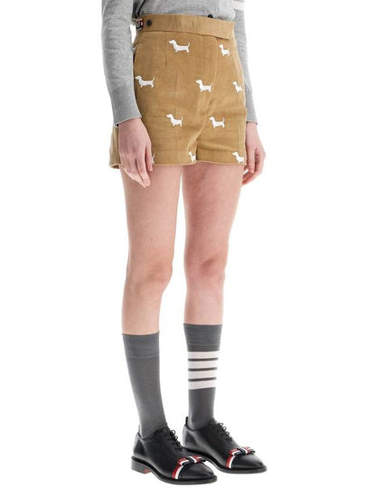 khaki corduroy shorts with white dog pattern - THOM BROWNE - BALAAN 2