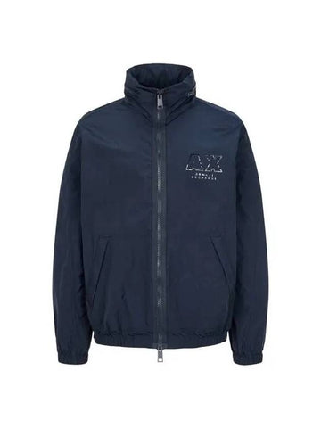 Men s AX Logo Hidden Hooded Jumper Dark Navy - ARMANI EXCHANGE - BALAAN 1