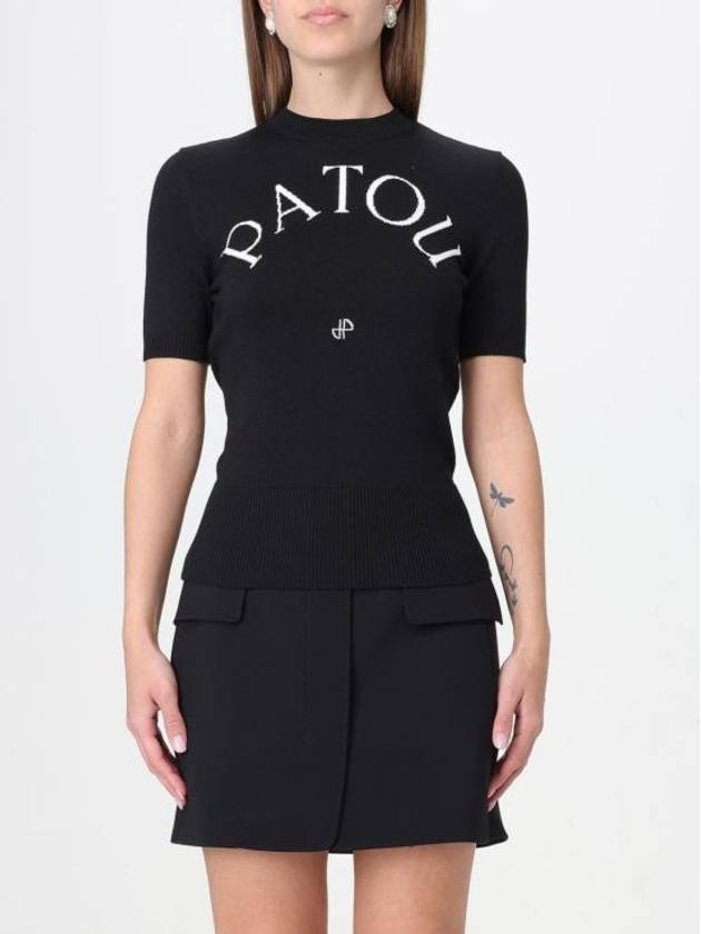 Logo Intarsia Short Sleeve Knit Top Black - PATOU - BALAAN 2