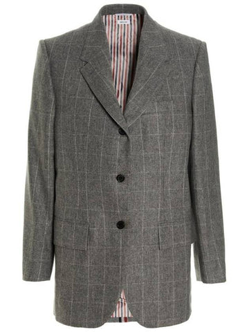 Women's Wool Single Jacket Gray - THOM BROWNE - BALAAN.