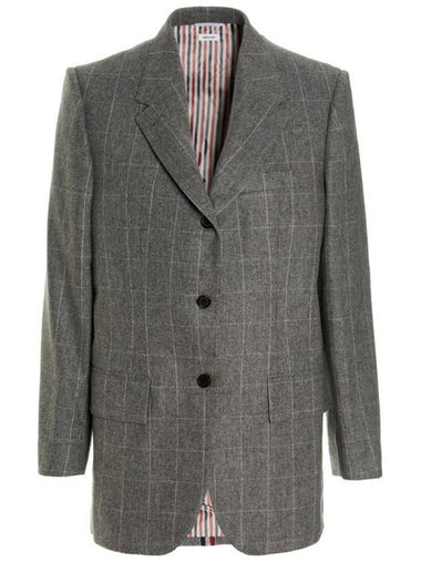 Women's Windowpane Flannel Side Split Sport Single Jacket Medium Grey - THOM BROWNE - BALAAN 1