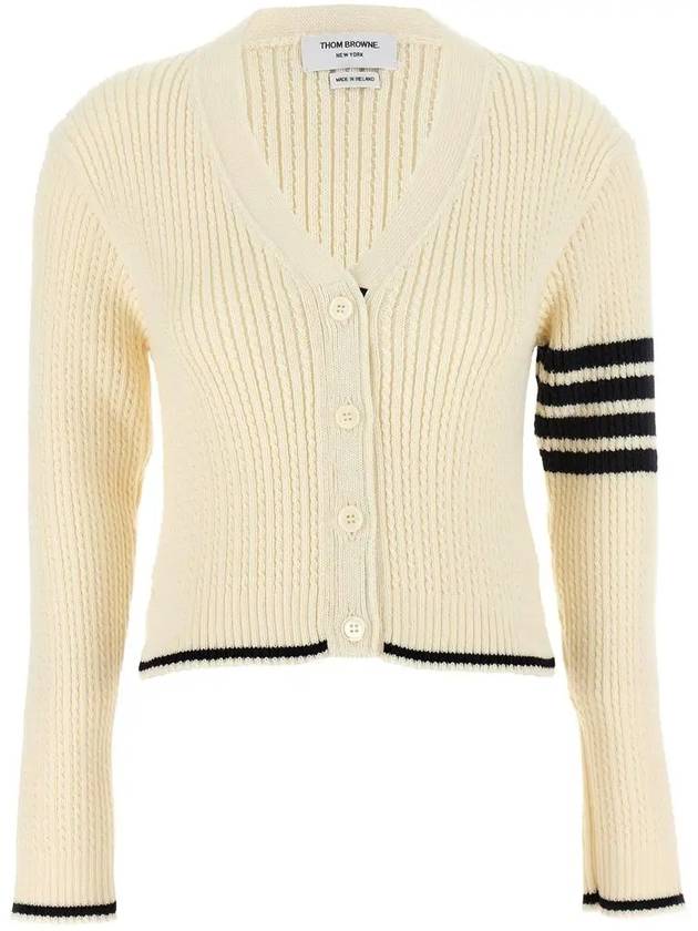 4 Bar Cable Wool Crop Cardigan Ivory - THOM BROWNE - BALAAN 3