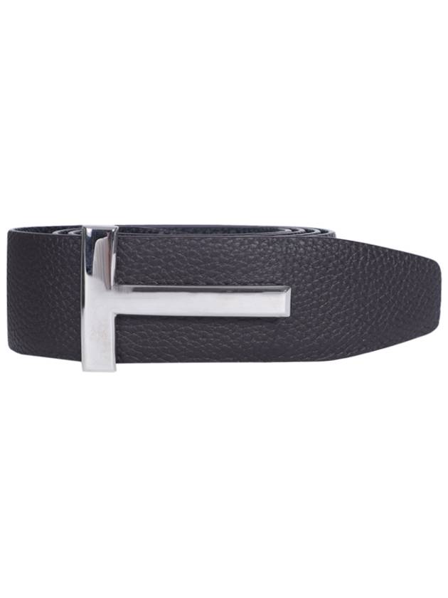 Sliver Soft Grain Leather T Icon Belt Brown Black - TOM FORD - BALAAN 2