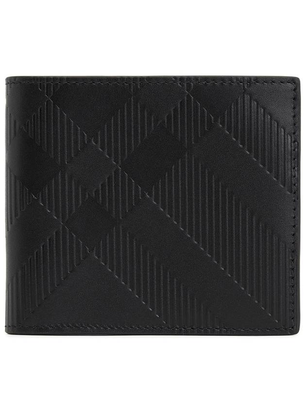 Embossed Checked Leather Half Wallet Black - BURBERRY - BALAAN 2