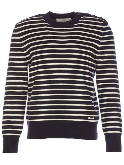 Striped Sailor Crew Neck Knit Top White Navy - AMI - BALAAN 2