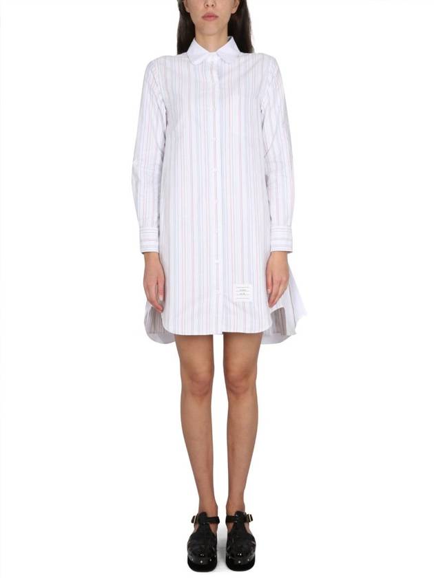 Pleated Back Striped Oxford Short Dress - THOM BROWNE - BALAAN 2