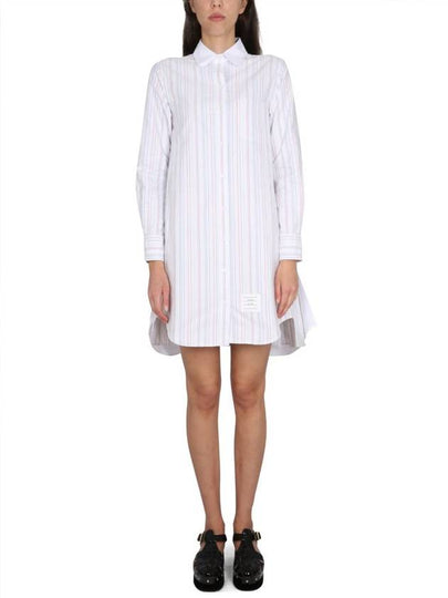 Pleated Back Striped Oxford Short Dress - THOM BROWNE - BALAAN 2