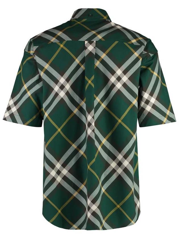 Embroidered Logo Plaid Short-Sleeve Shirt Green - BURBERRY - BALAAN 3