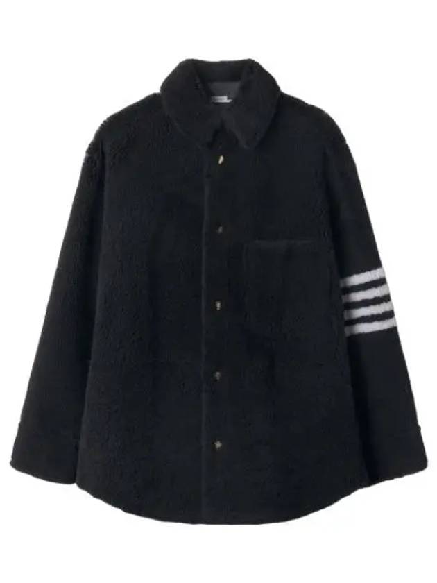 White dyed shearling diagonal oversized shirt jacket navy jumper - THOM BROWNE - BALAAN 1