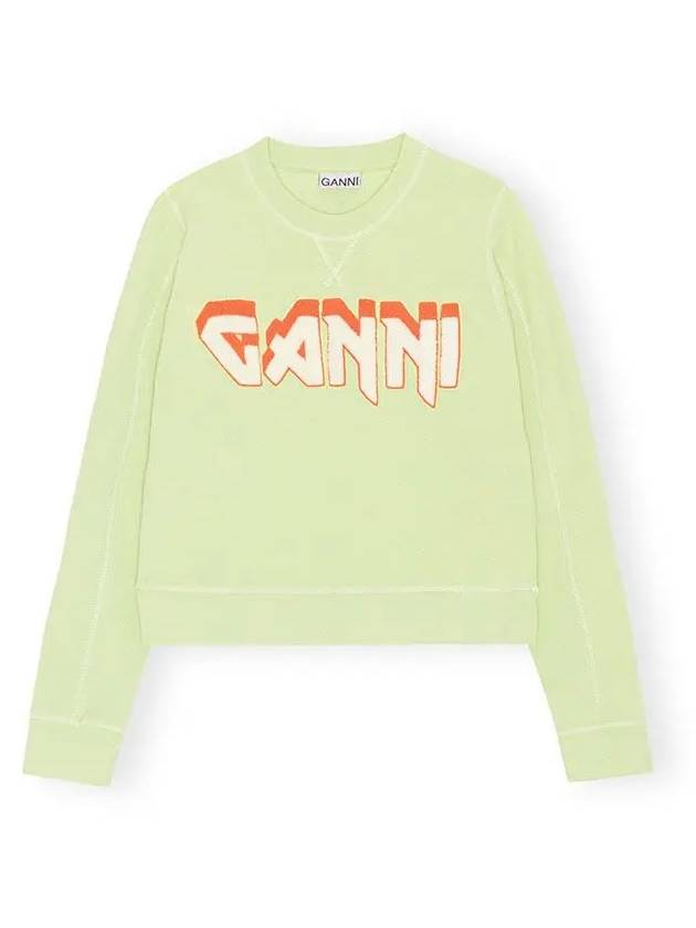 Isoli Logo Print Crew Neck Sweatshirt Green - GANNI - BALAAN 3