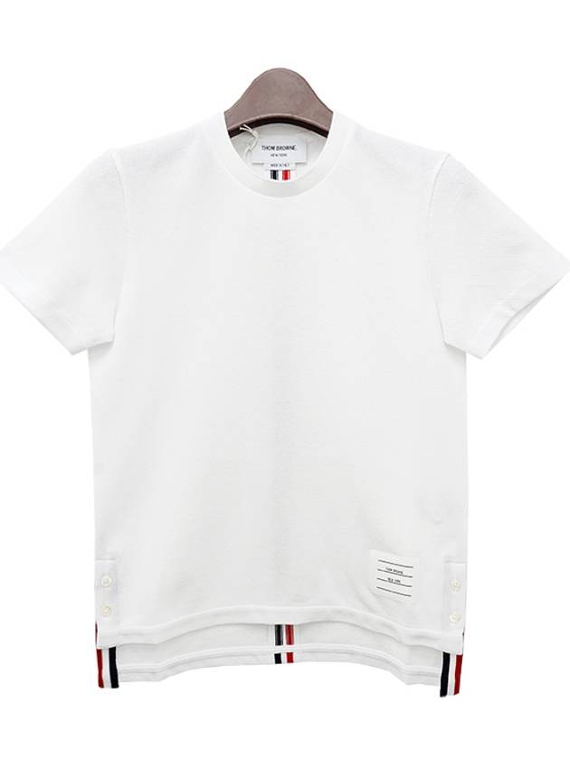 Center Back Stripe Classic Cotton Pique Relaxed Fit Short Sleeve T-Shirt White - THOM BROWNE - BALAAN 3